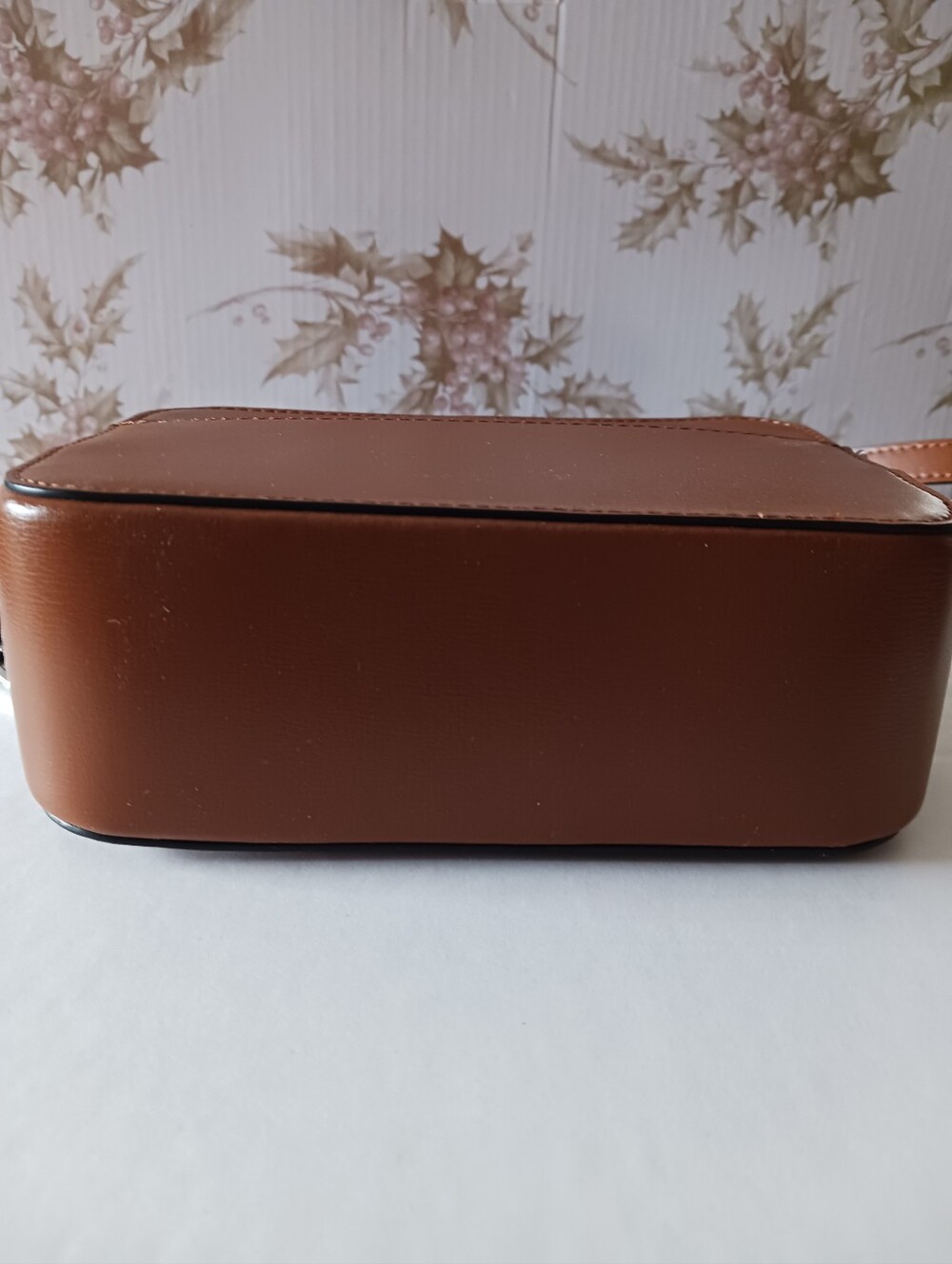 GANNI Cognac Textured Leather Crossbody Bag Adjustable Strap - Picture 6 of 9